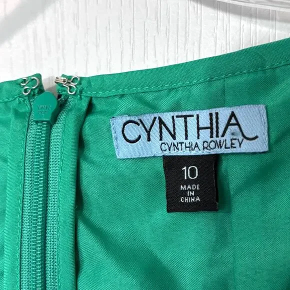 Cynthia Rowley Wms 10 Short Sleeve Blue Green Lace Floral Overlay Sheath Dress - Picture 3 of 9